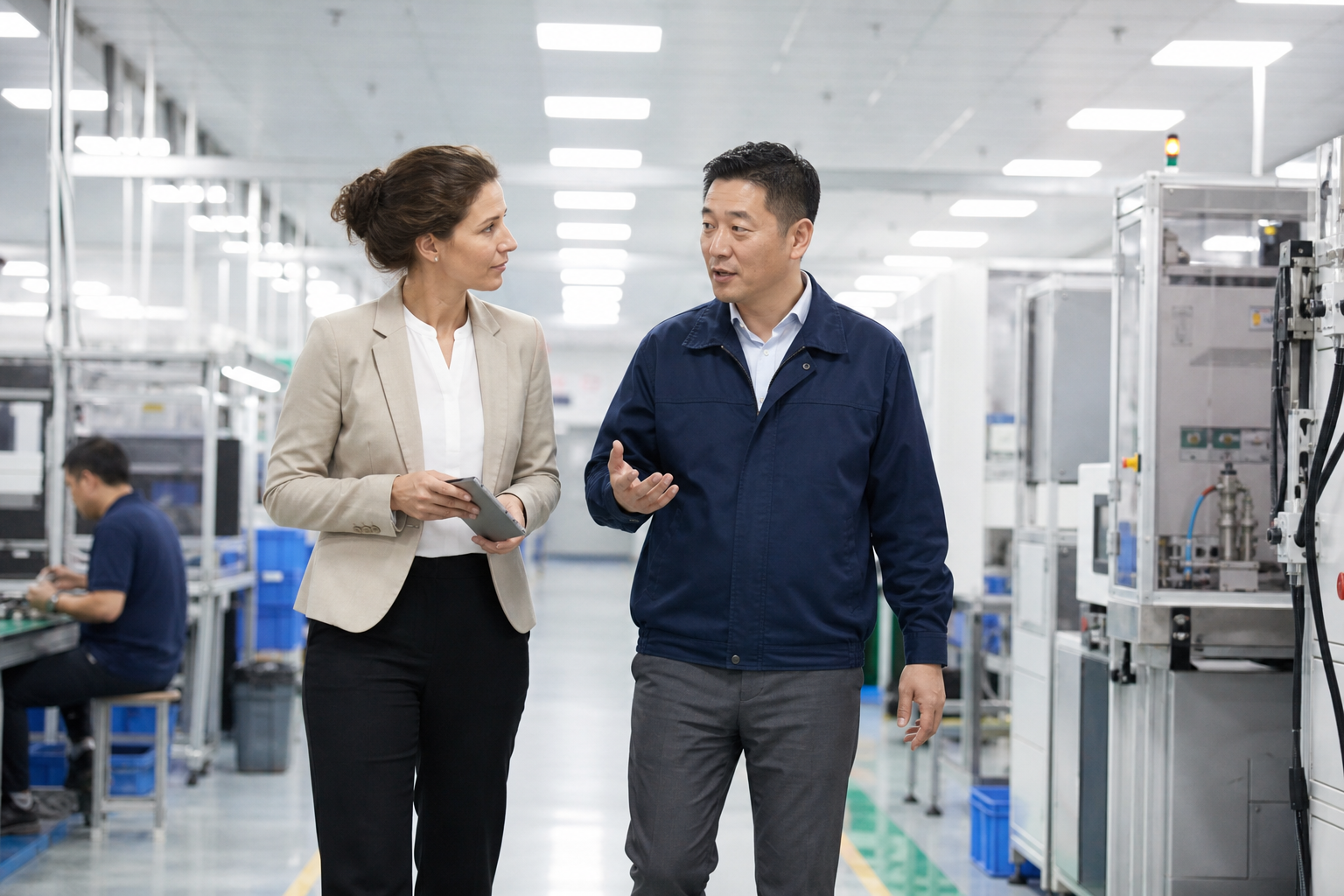 稽核人員與工廠管理團隊進行社會責任現場檢視
